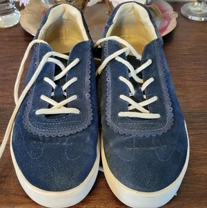Women's Navy Suede Lace-Up Casual Sneakers with Cream Laces